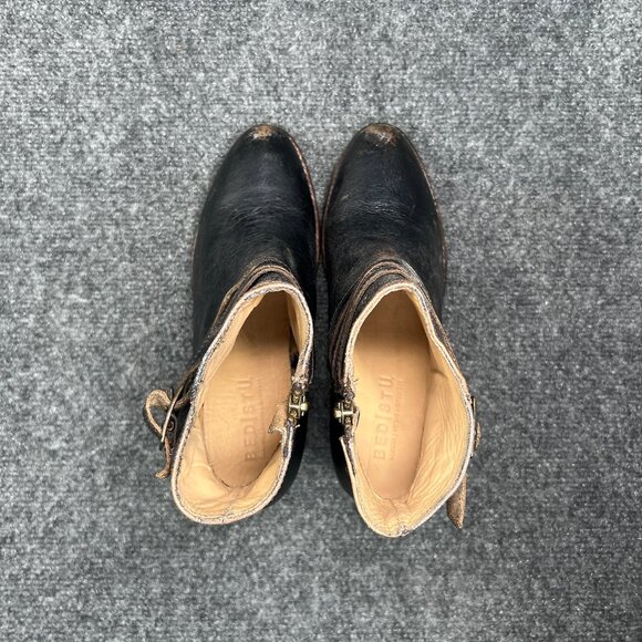 Bed Stu Begin Ankle Boots Women's 8.5 Black Rustic Leather Western Buckle Bootie - Picture 9 of 16